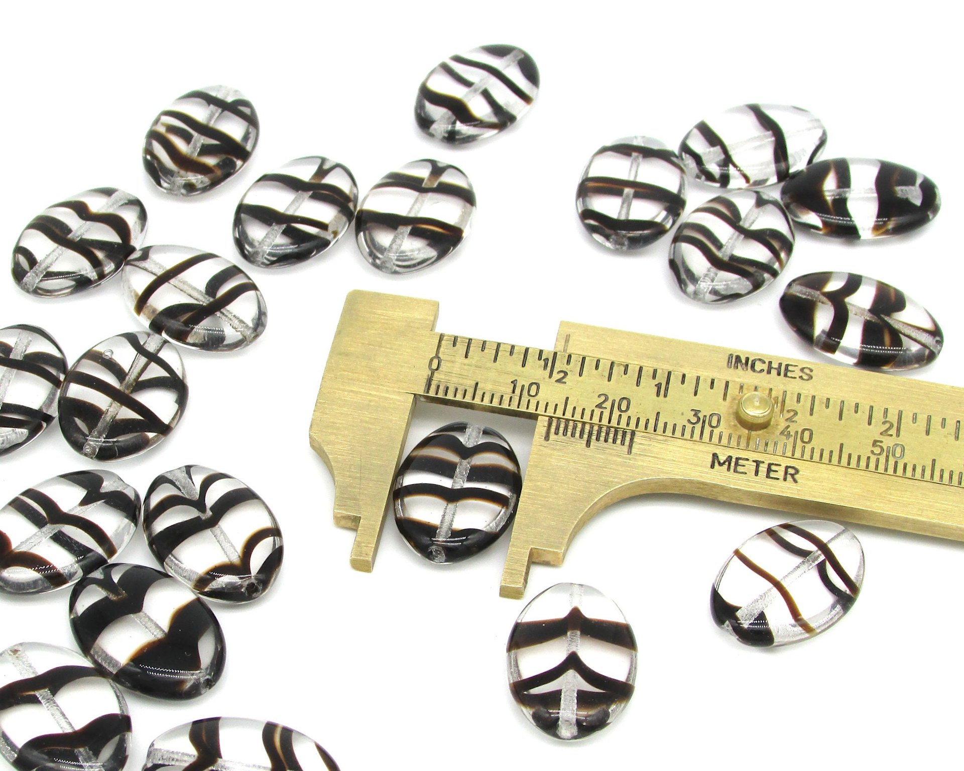Clear and Brown Tortoise Flat Oval Beads