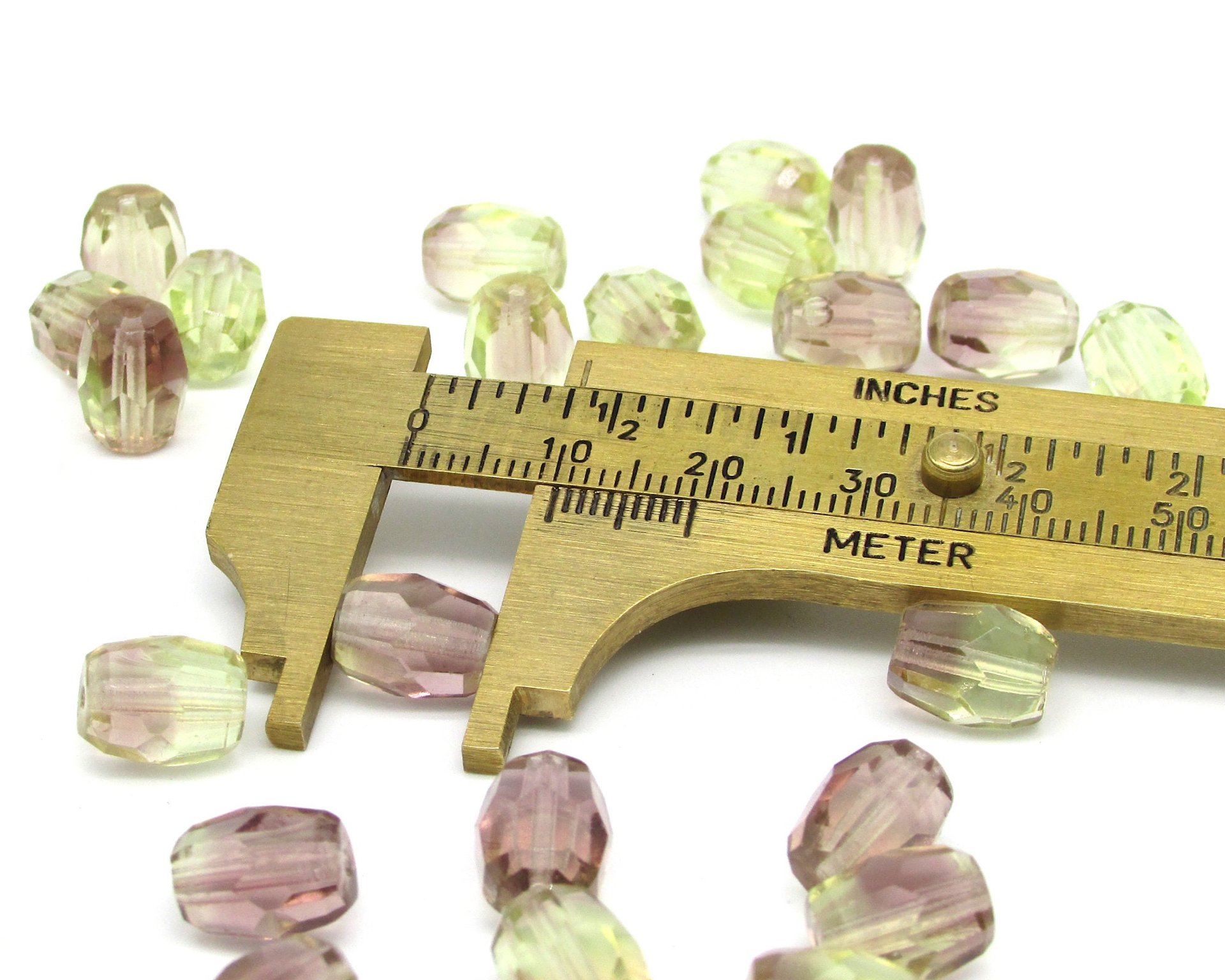 10x8mm Faceted Oval Beads, 2-Tone Amethyst & Olivine Czech Glass Barrels