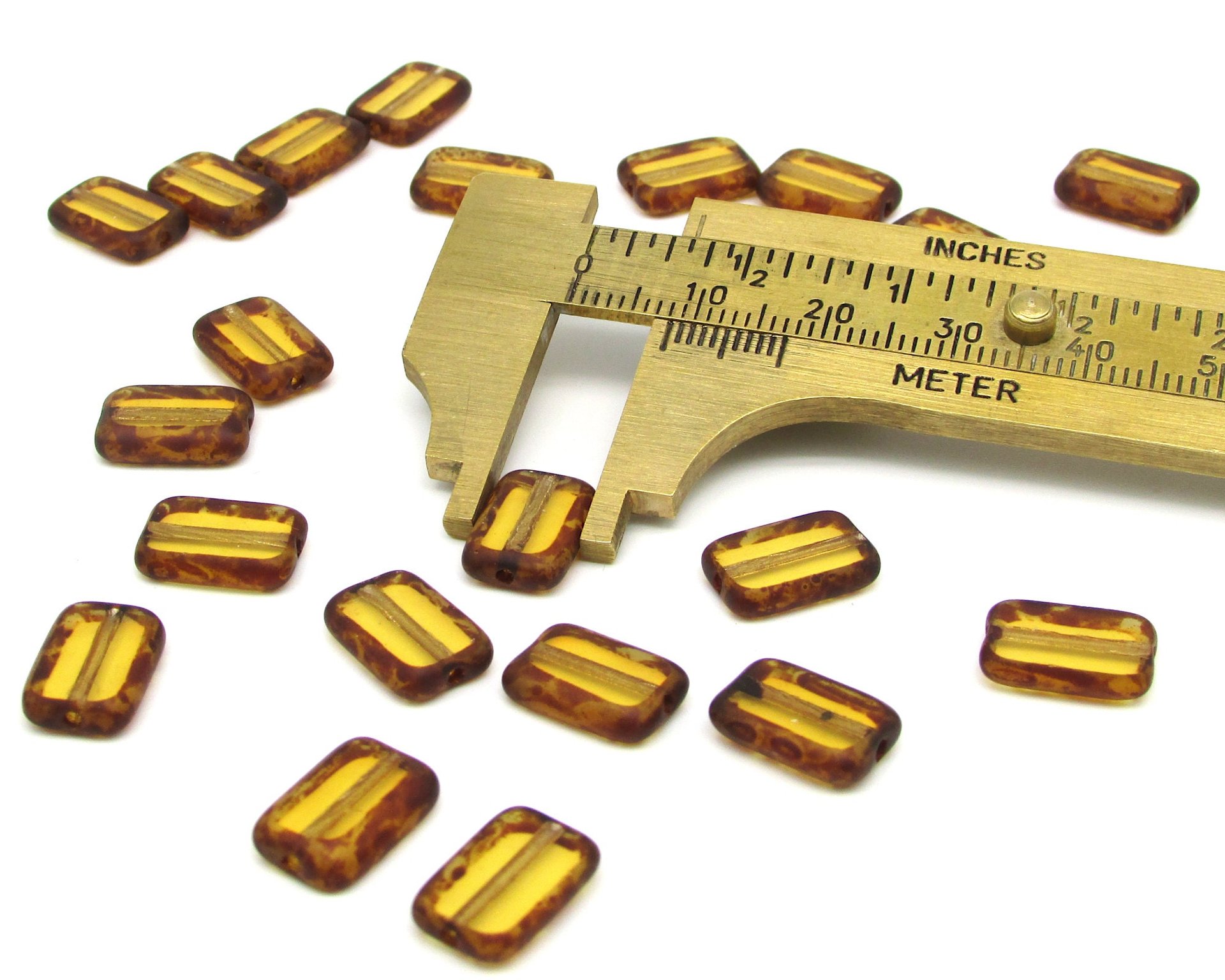 12x8mm Flat Rectangle Beads, Light Brown Picasso