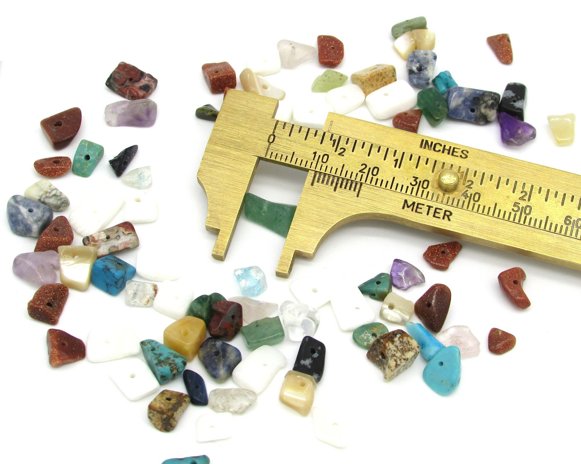 Stone Chip Bead Mix, Vintage 90's Small Semiprecious Gemstone and Shell Nuggets for Rustic DIY Crafts
