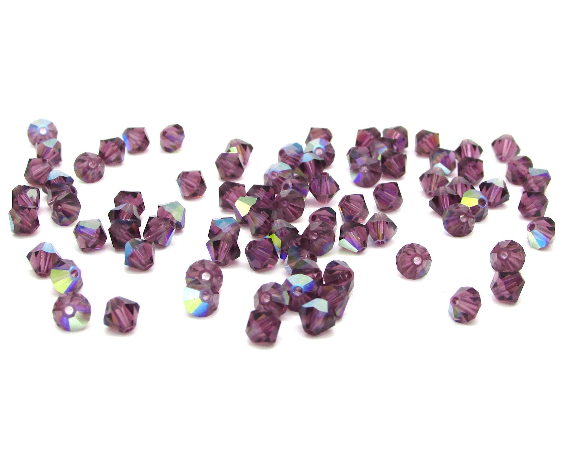4mm Amethyst AB Bicone Machine Cut Crystal Beads