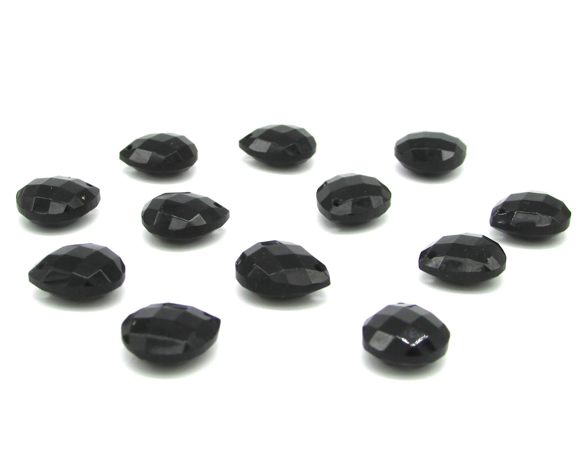 11x10mm Flat Teardrop Briolettes, Jet Black Faceted Czech Glass Beads