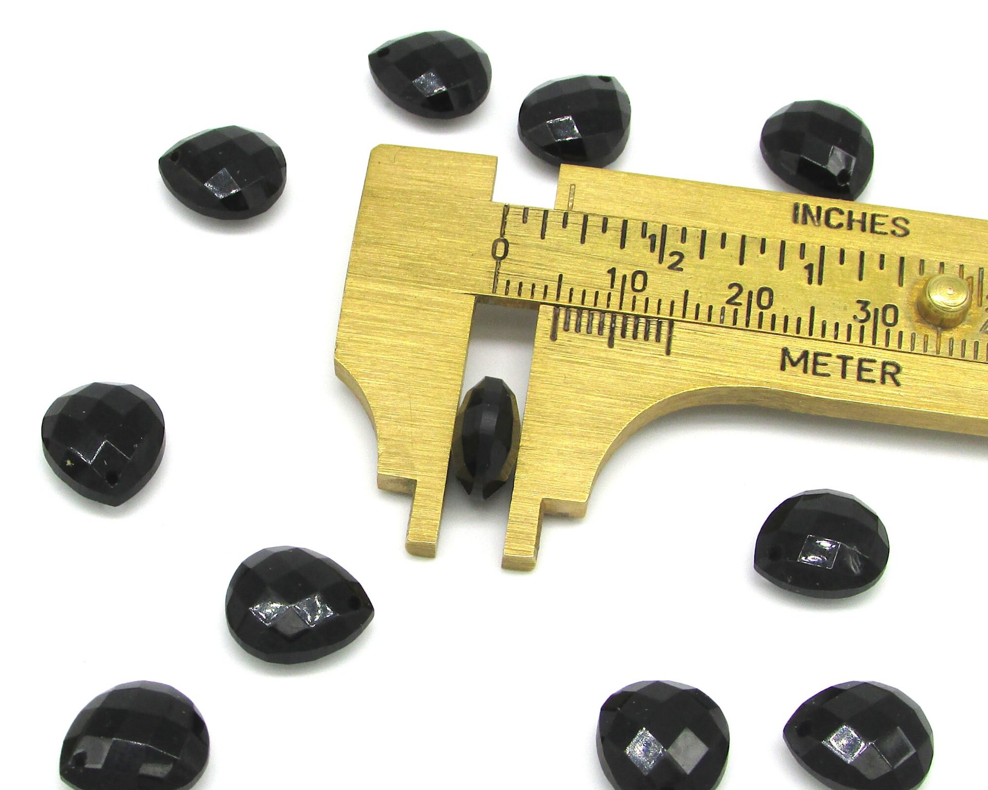 11x10mm Flat Teardrop Briolettes, Jet Black Faceted Czech Glass Beads