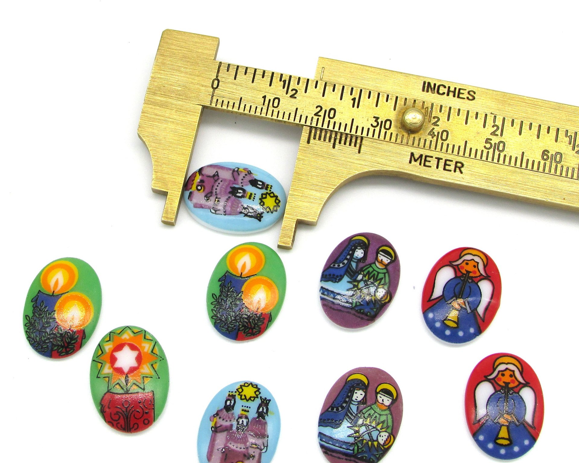 18x13mm Flat Oval Cabochons, Vintage Christmas Limoge Assortment