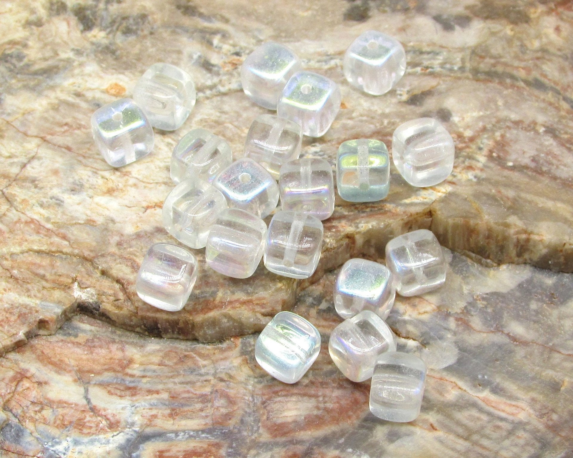 Crystal AB 6mm Cube Beads