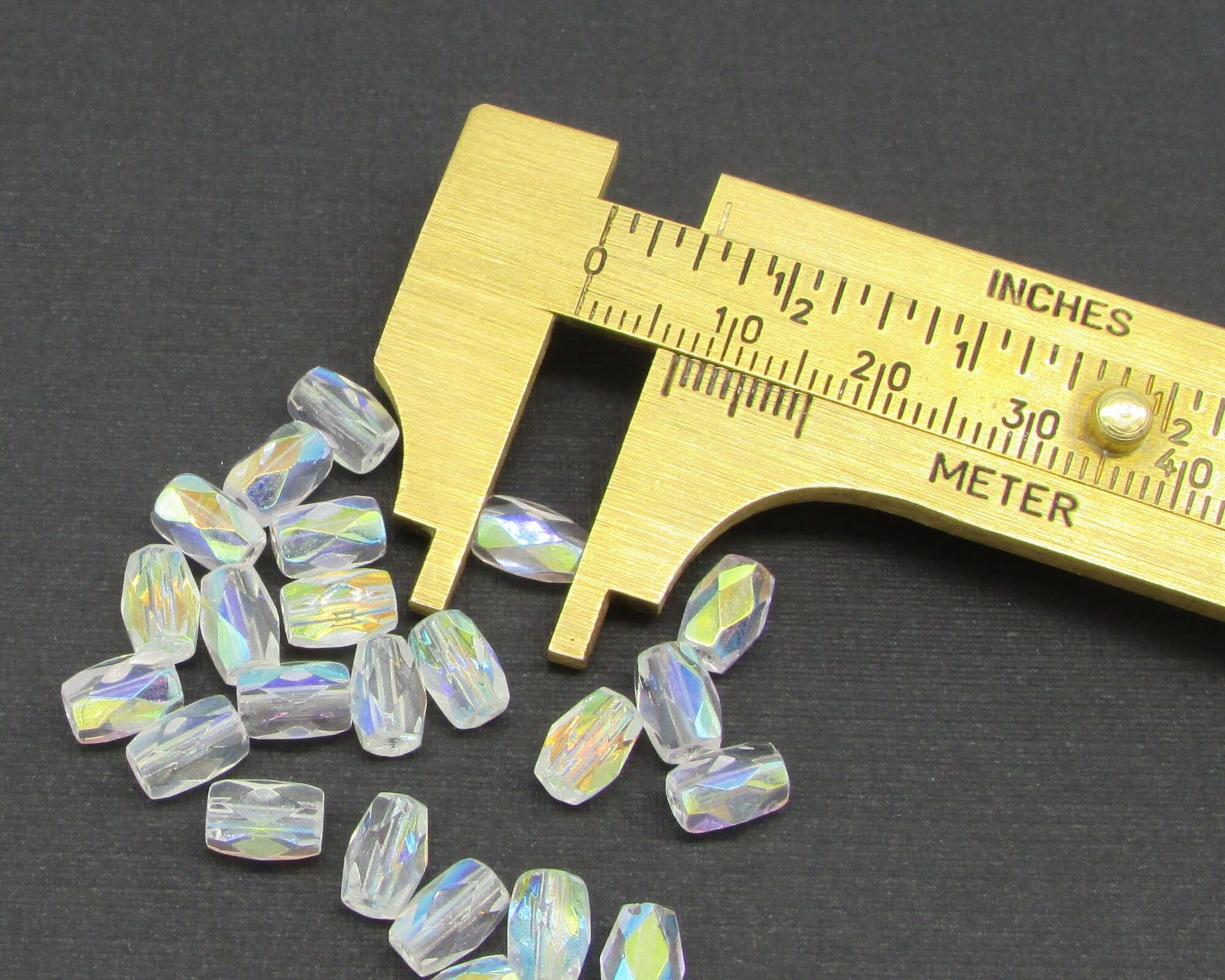 7x5mm Faceted Oval Barrels, Crystal AB Fire Polished Czech Glass Beads