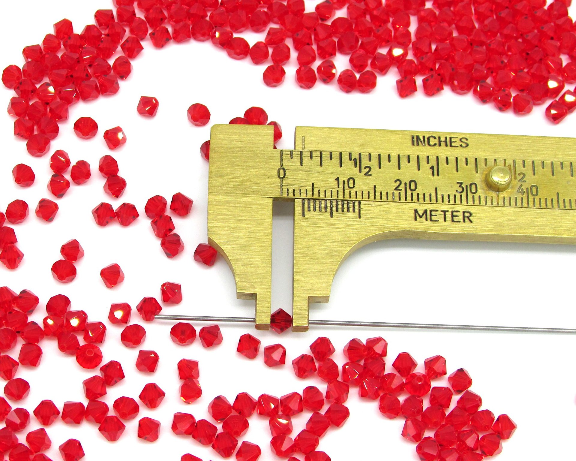 Vintage 4mm Faceted Bicones, Light Siam Red Vintage Machine Cut Crystal Beads