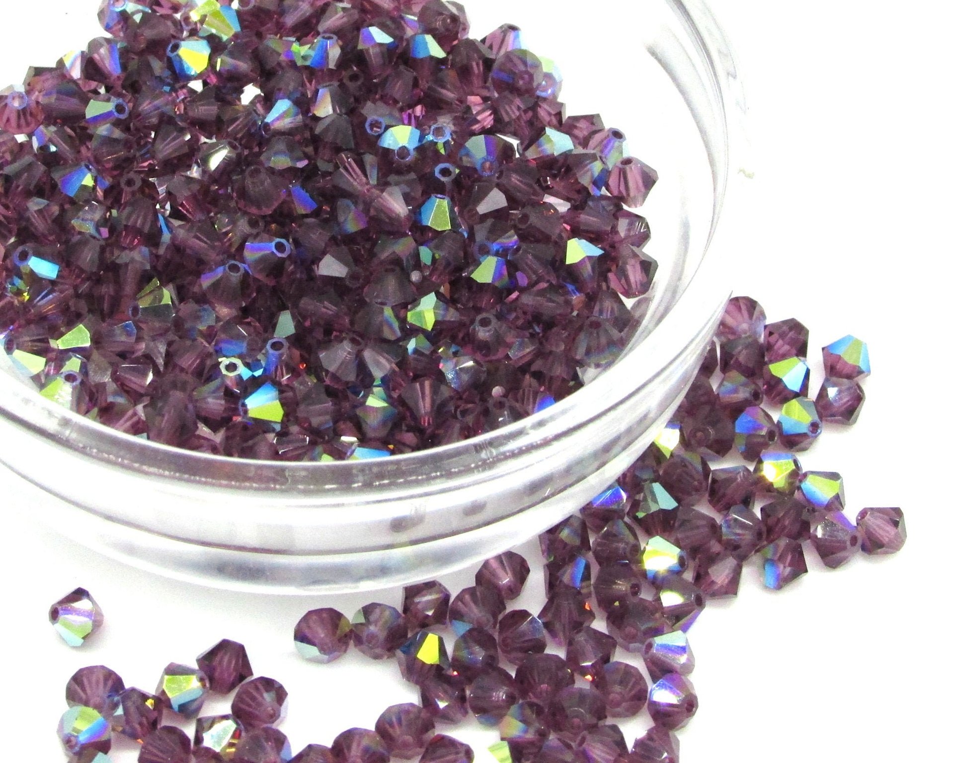 4mm Amethyst AB Bicone Machine Cut Crystal Beads