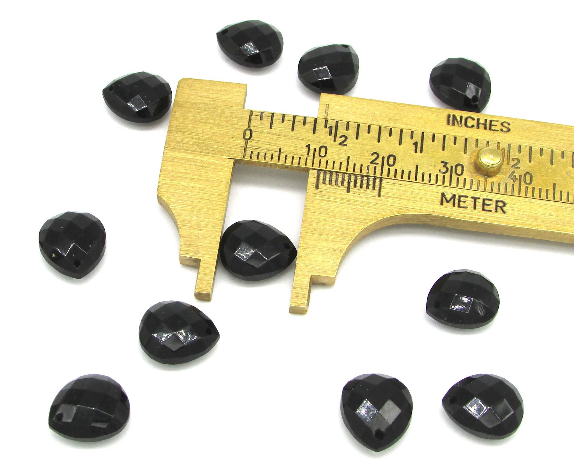 11x10mm Flat Teardrop Briolettes, Jet Black Faceted Czech Glass Beads