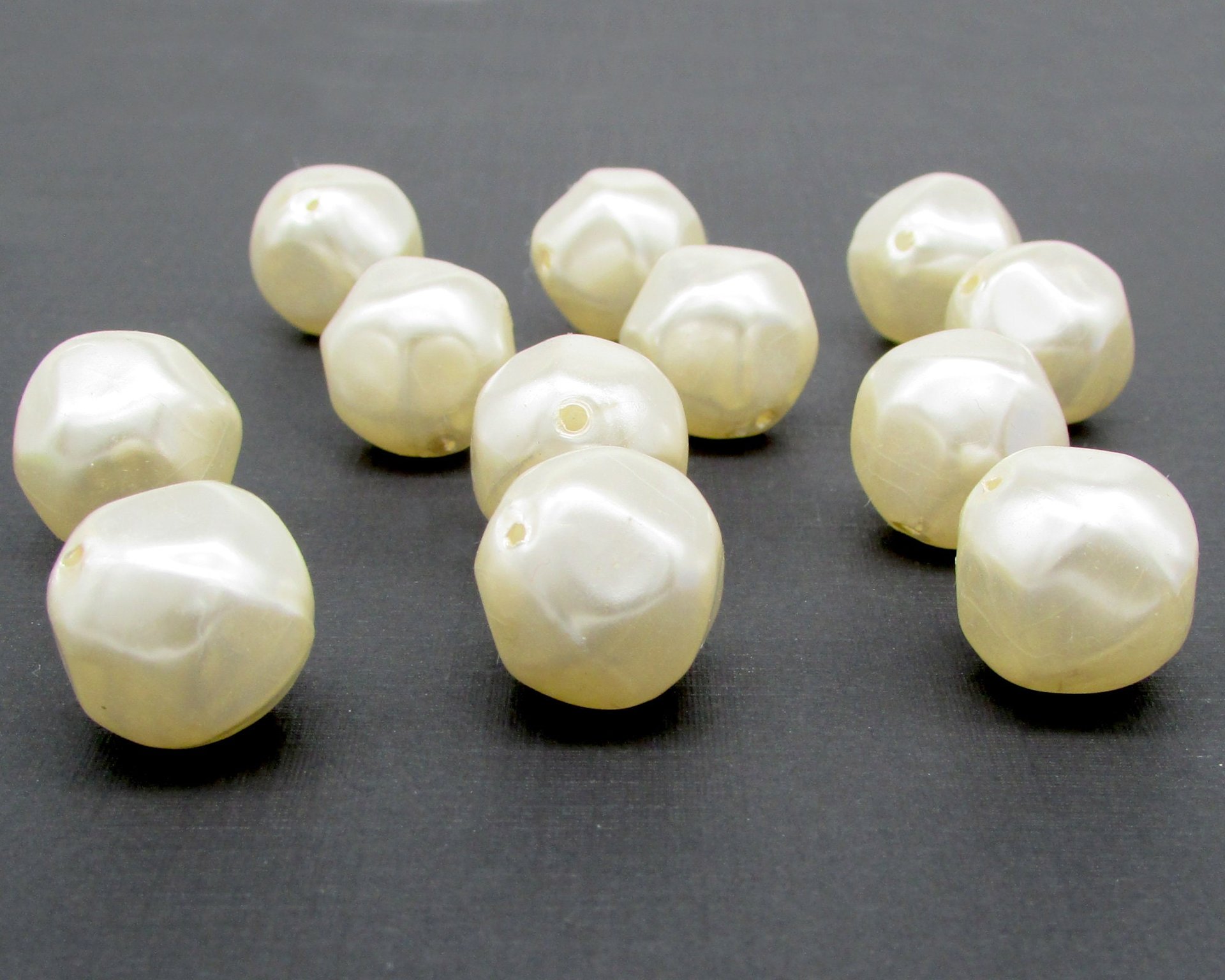 Vintage 18mm Baroque Cream Plastic Pearl Beads