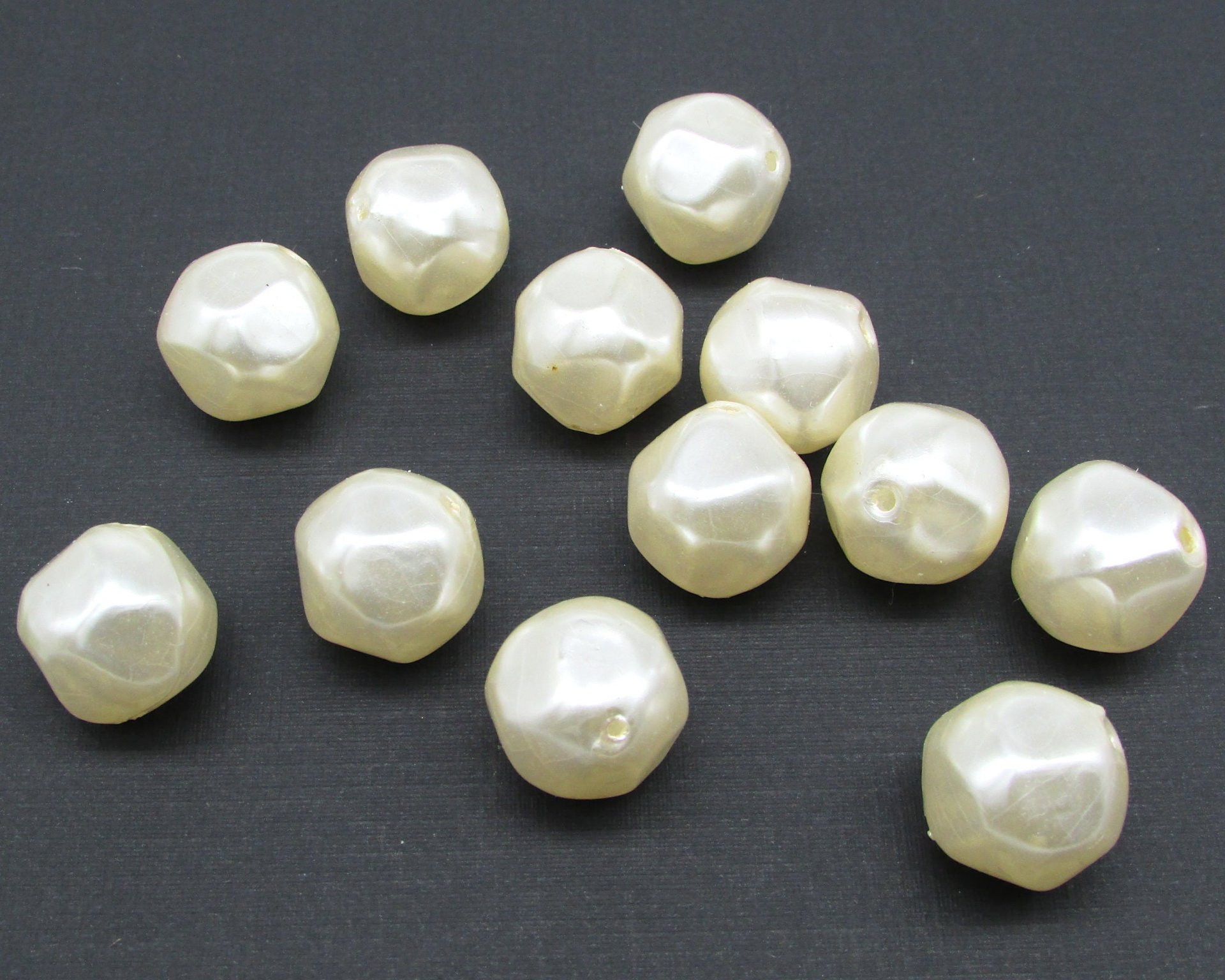 Vintage 18mm Baroque Cream Plastic Pearl Beads