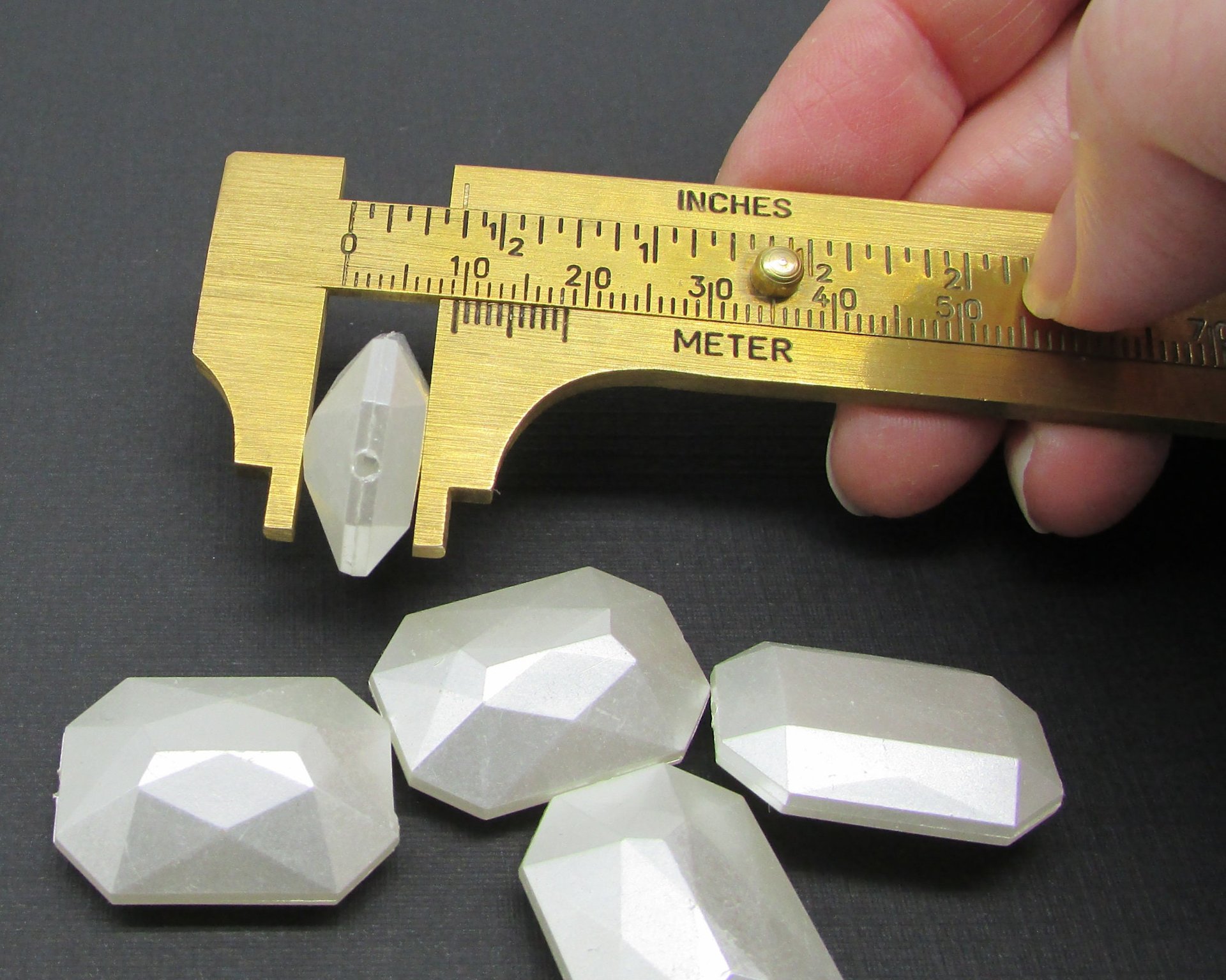 White Pearlized Octagon Beads, Vintage 25x18mm Plastic Baguettes