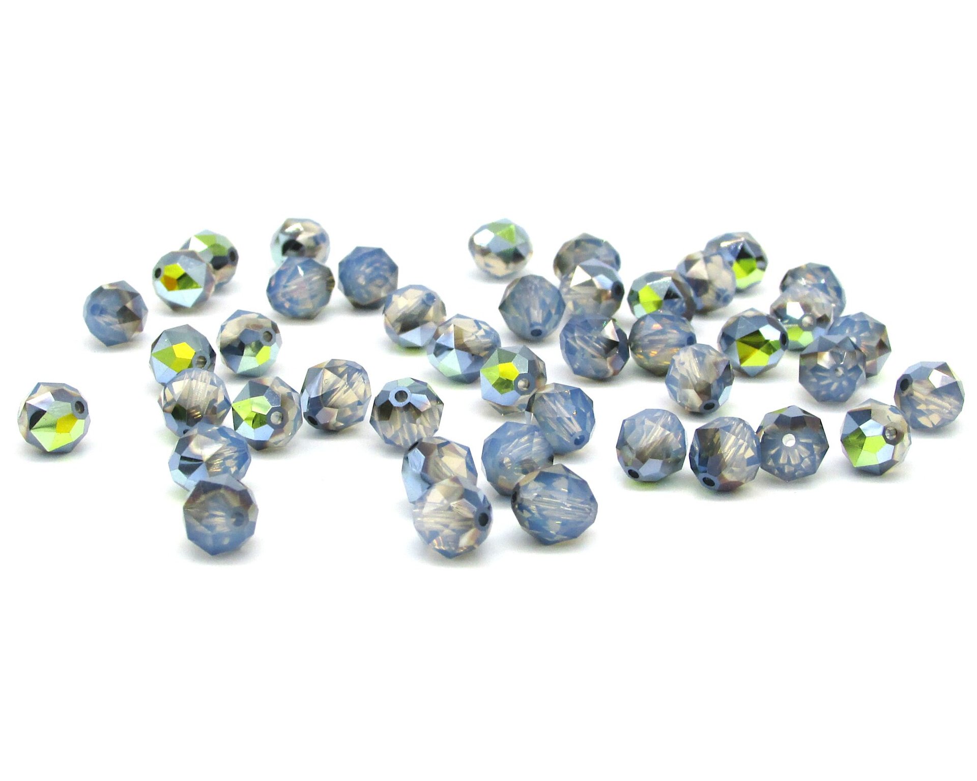 6mm Faceted Round Beads, White Opal Starshine Machine Cut Crystal (22)