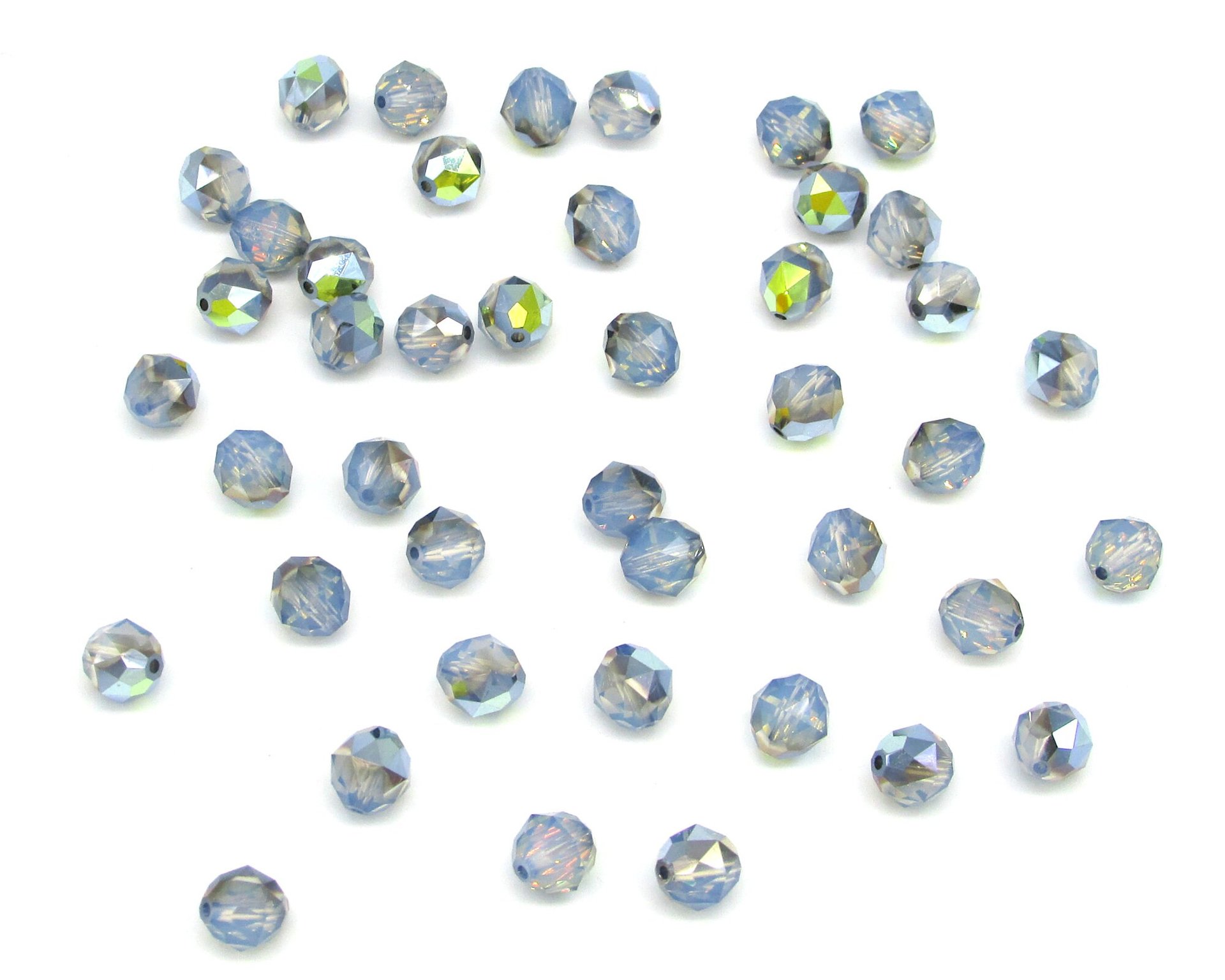 6mm Faceted Round Beads, White Opal Starshine Machine Cut Crystal (22)