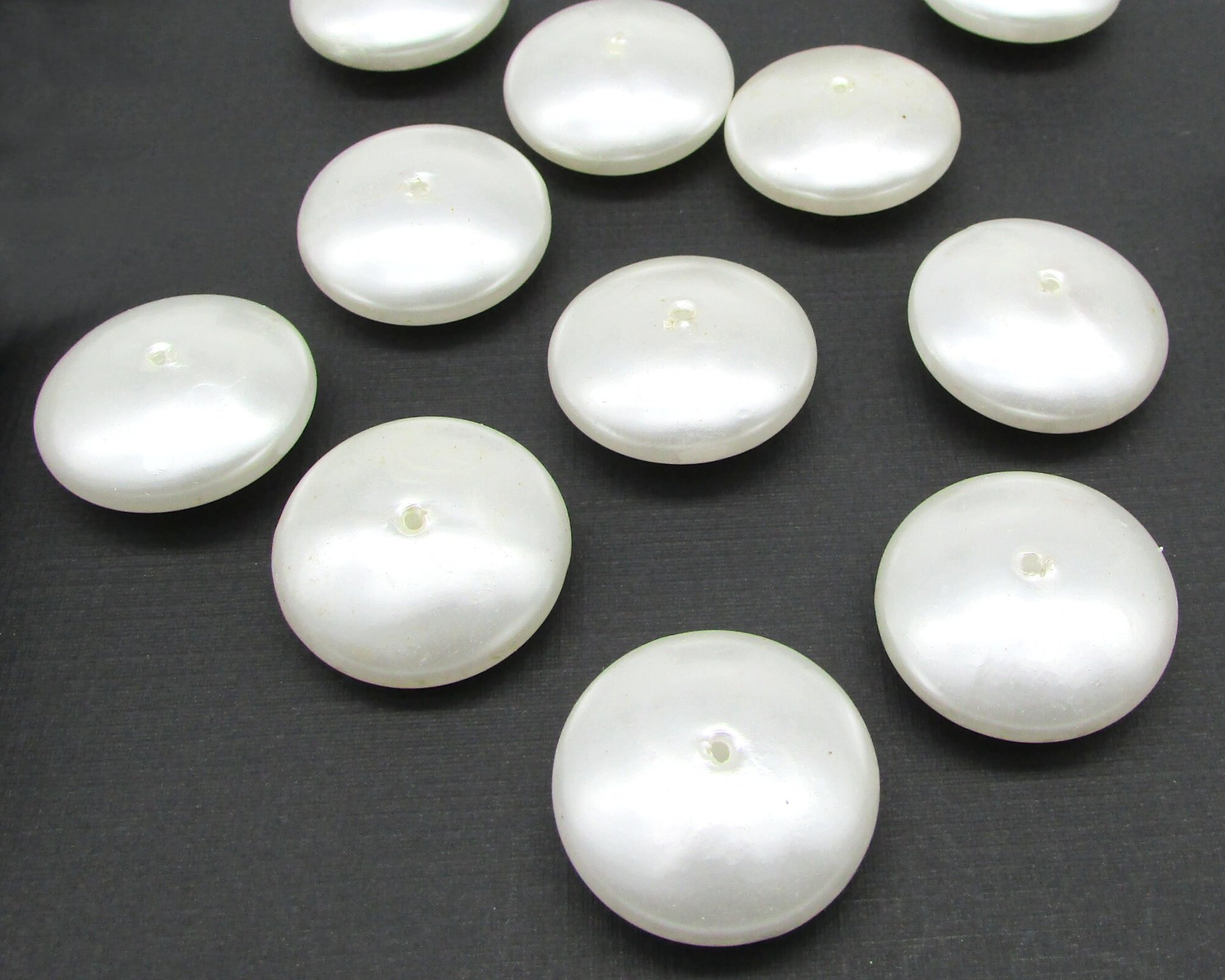 12x26.5mm Rondelle Saucer Beads, Vintage White Plastic Pearls