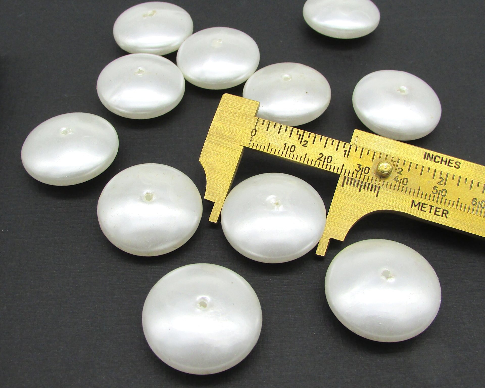 12x26.5mm Rondelle Saucer Beads, Vintage White Plastic Pearls