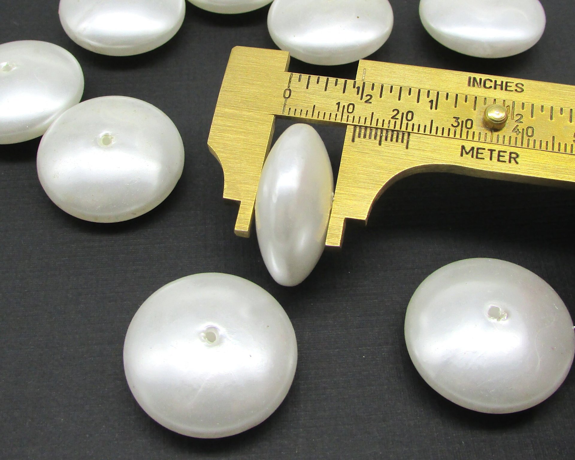 12x26.5mm Rondelle Saucer Beads, Vintage White Plastic Pearls