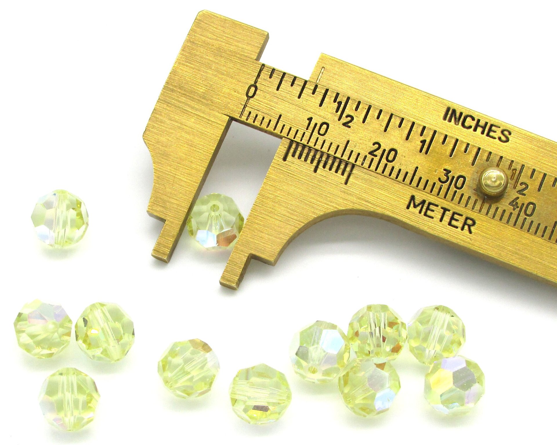 8mm Faceted Round Beads, Vintage Jonquil AB Machine-Cut Crystal Spacers