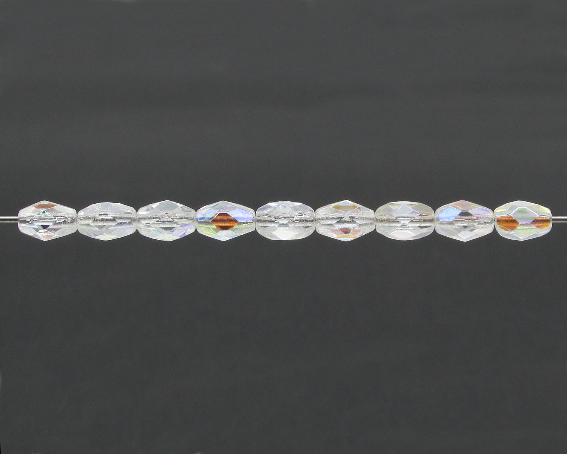 7x5mm Faceted Oval Barrels, Crystal AB Fire Polished Czech Glass Beads