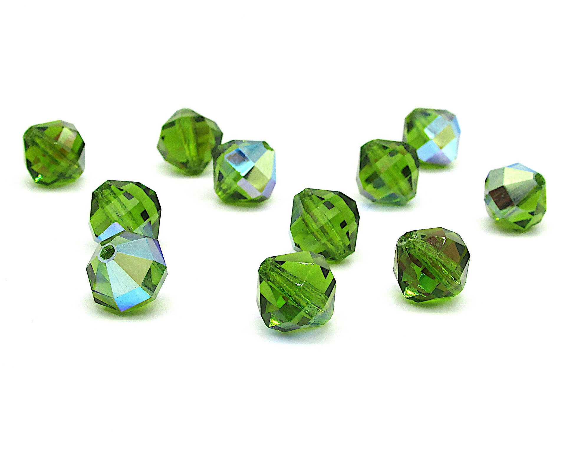 10x10mm Faceted Octagon Beads, Emerald AB Vintage Machine Cut Crystal