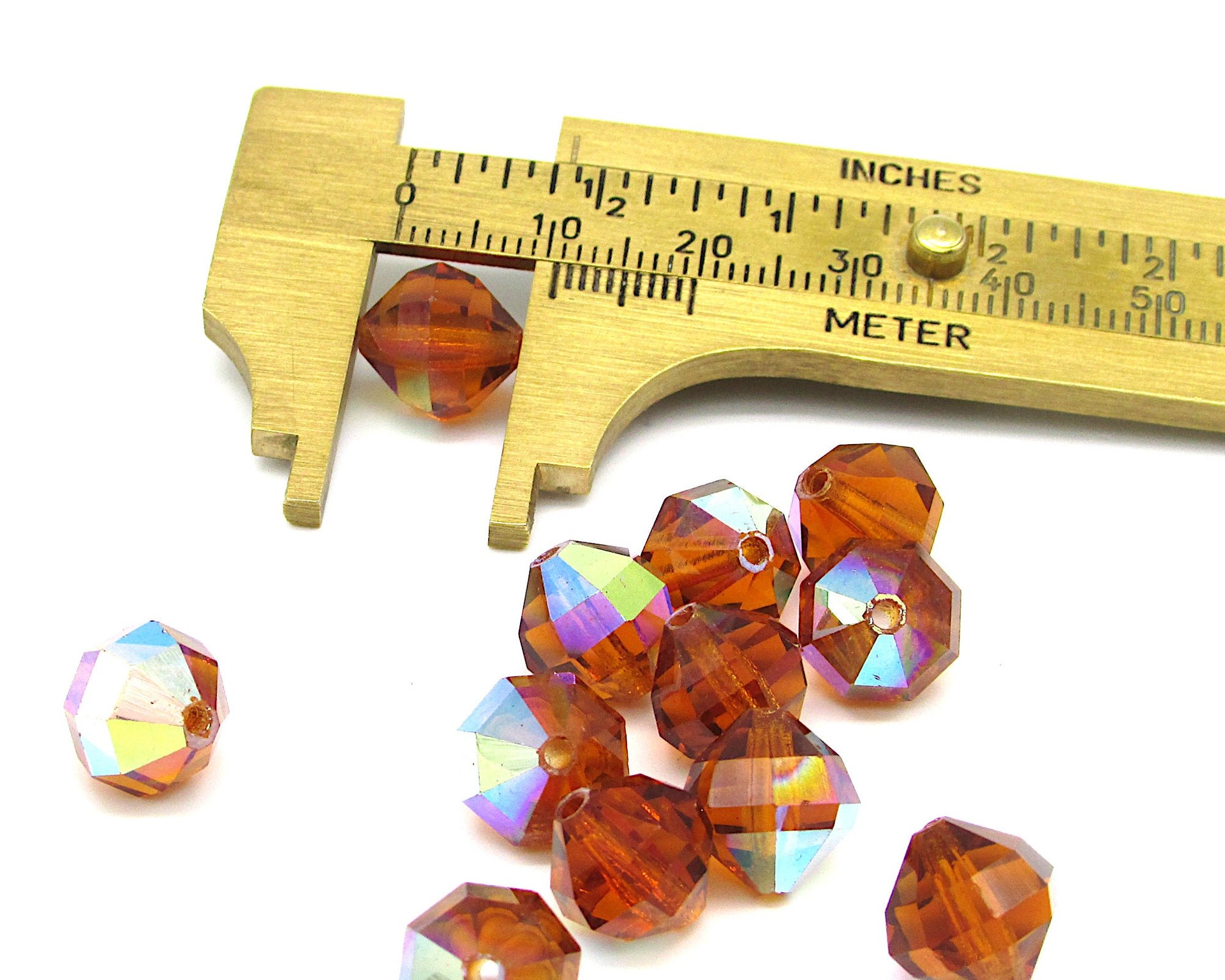 10mm Faceted Octagon Beads, Vintage Topaz AB Machine Cut Crystal