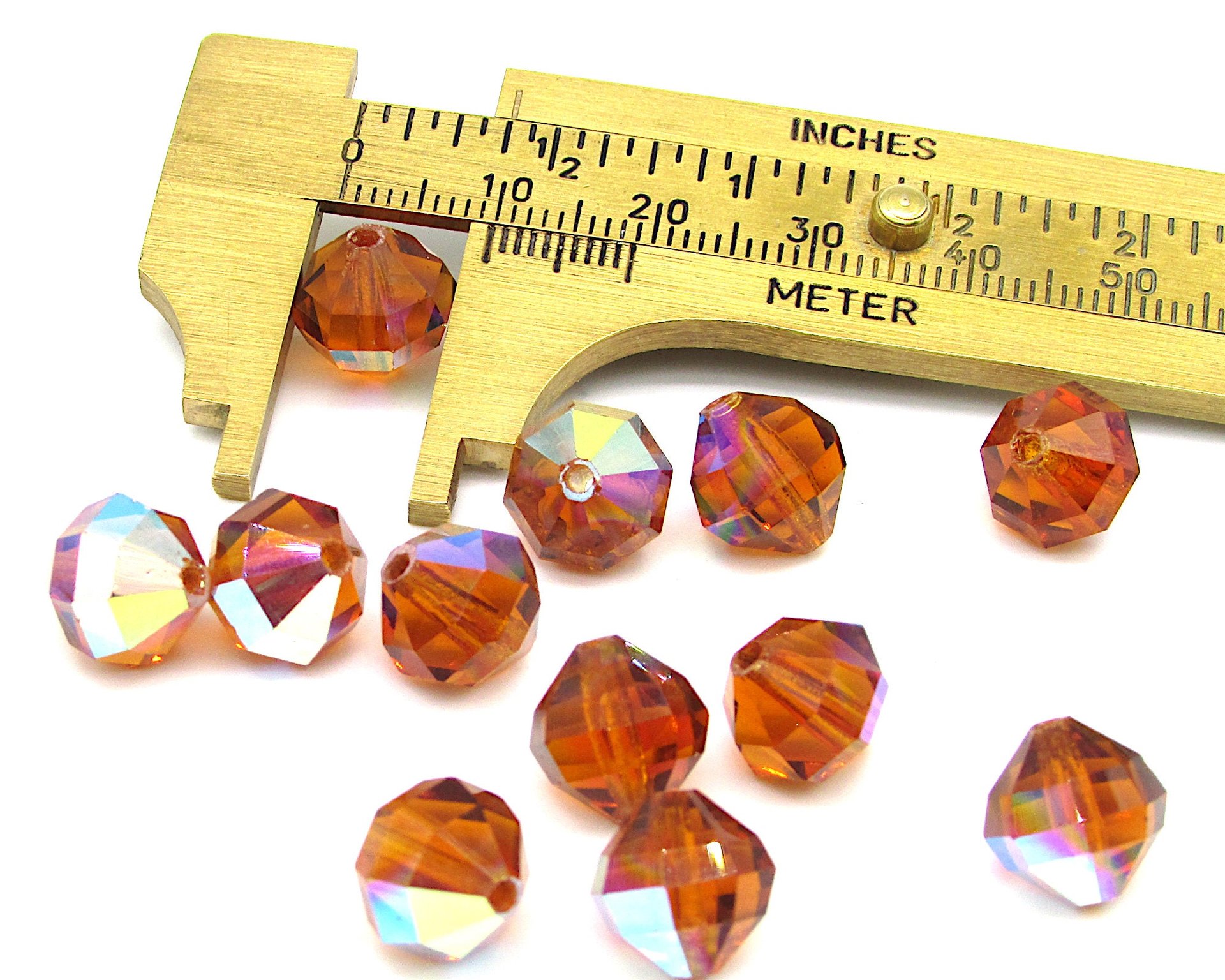 10mm Faceted Octagon Beads, Vintage Topaz AB Machine Cut Crystal