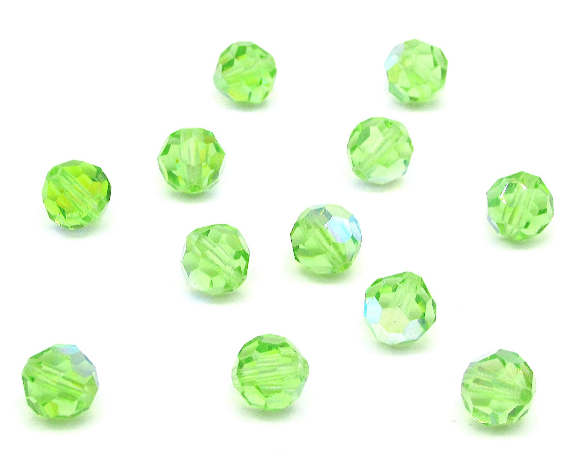 Vintage 8mm Faceted Rounds, Peridot AB Machine Cut Crystal Beads