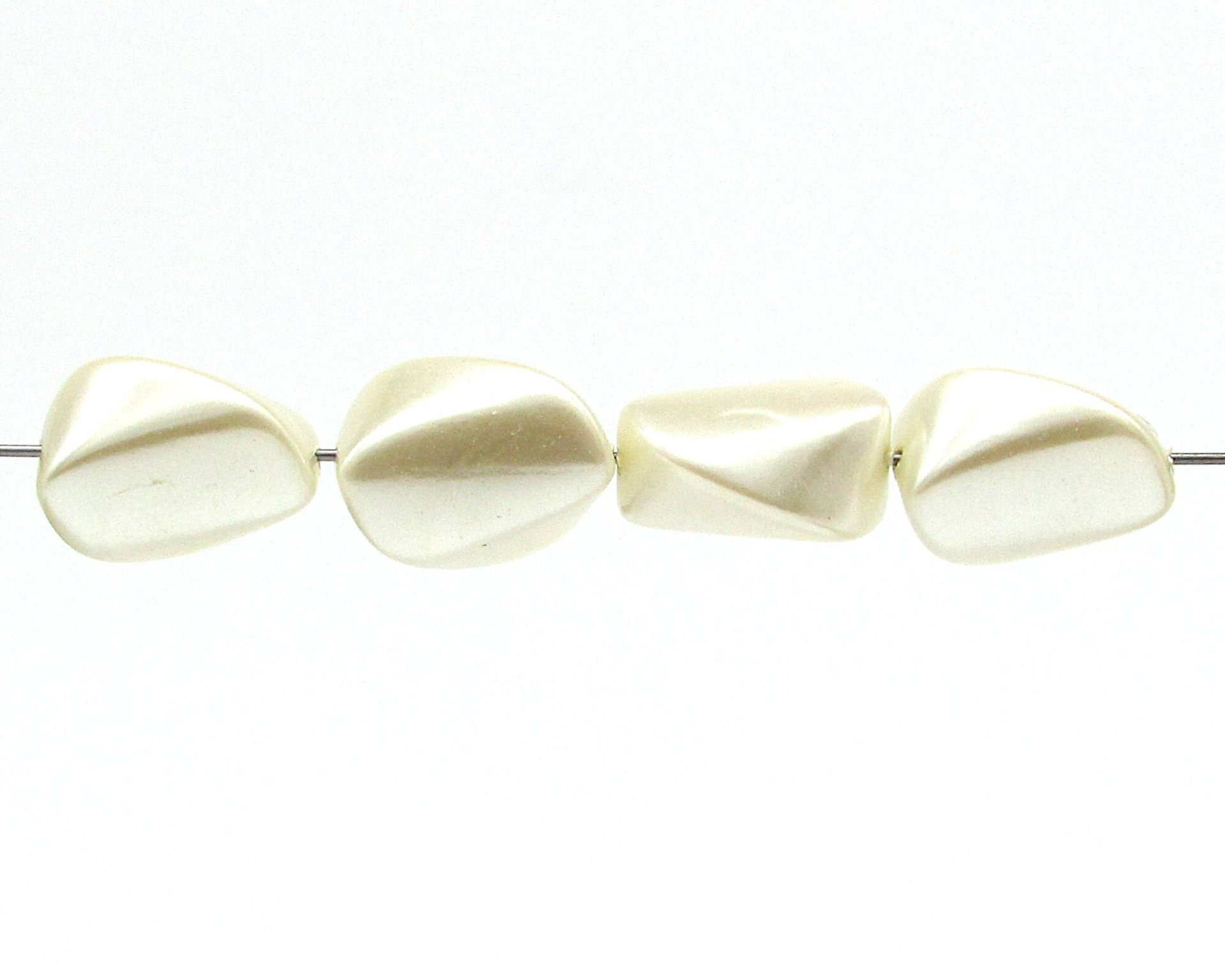 Cream Lustre 17.5x13mm Twist Beads, Vintage Plastic Pearls
