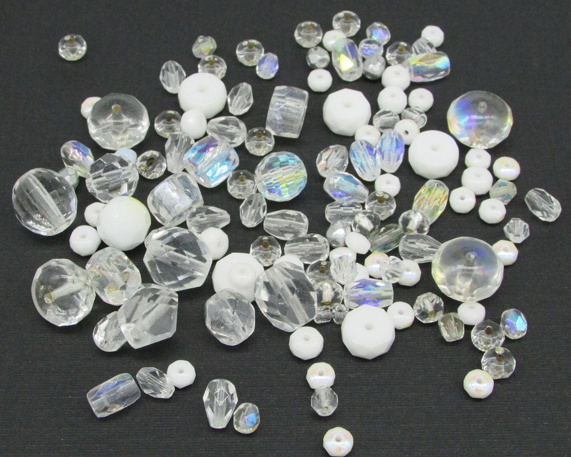 Clear Czech Glass Bead Mix, Fire Polished Faceted Rounds and Barrels, 120 pcs