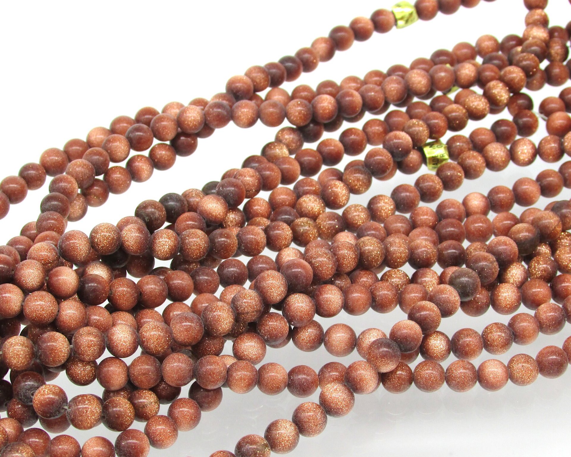 Goldstone Beads, 16" Strand 4mm 6mm Round Sparkly Metallic Copper Glass Spacers