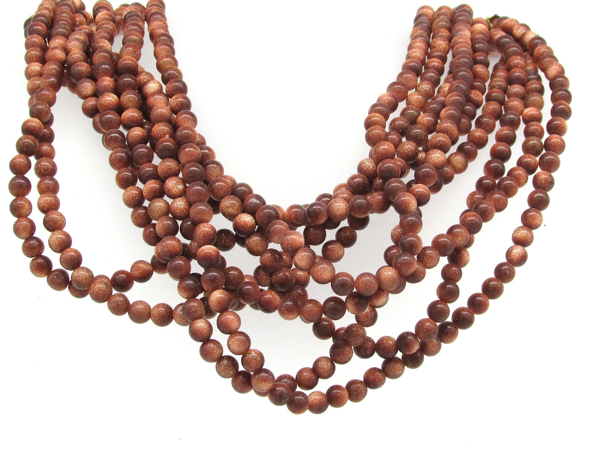 Goldstone Beads, 16" Strand 4mm 6mm Round Sparkly Metallic Copper Glass Spacers
