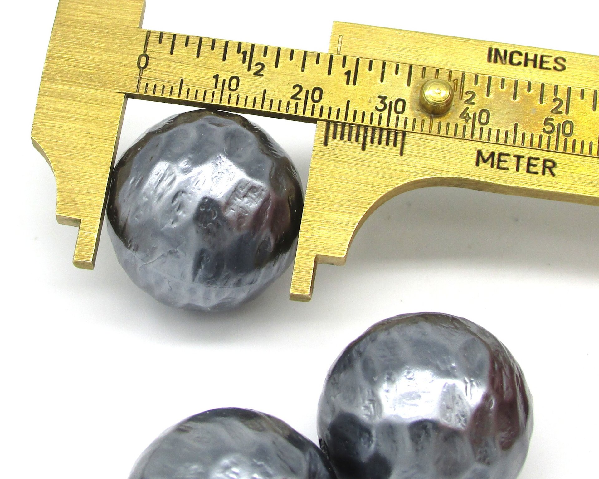 Vintage 24mm Round Beads, Large Dark Gray Textured Faux Pearls