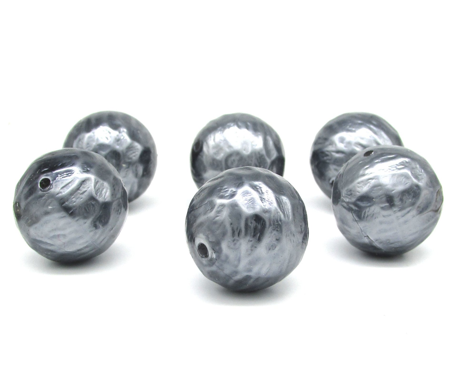 Vintage 24mm Round Beads, Large Dark Gray Textured Faux Pearls