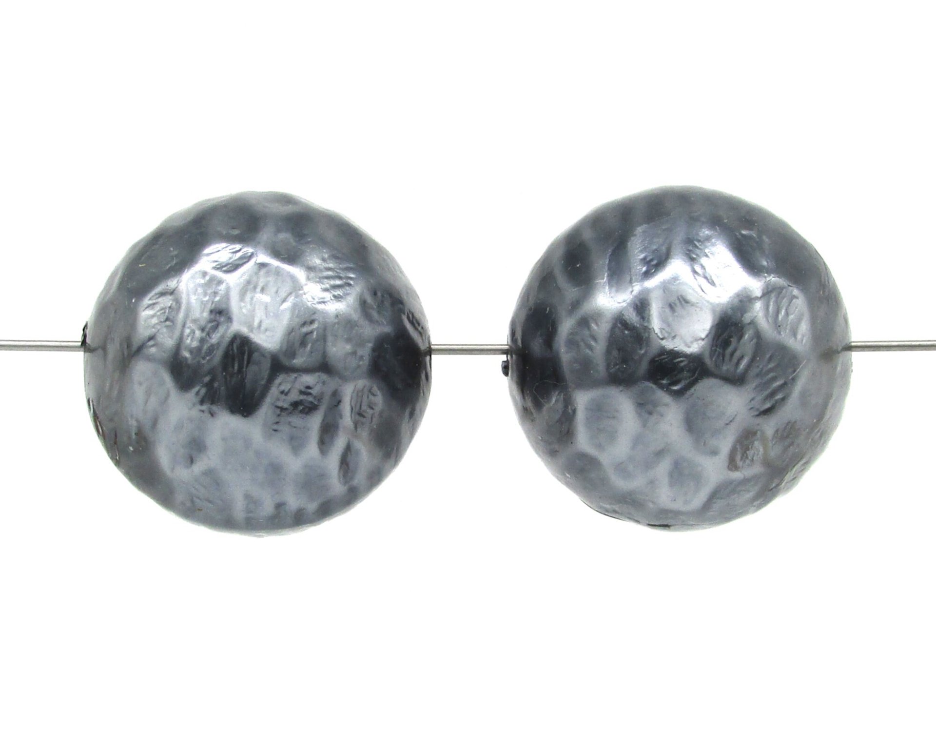 Vintage 24mm Round Beads, Large Dark Gray Textured Faux Pearls