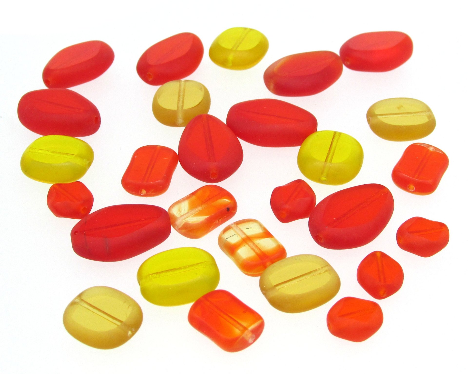 Flat Czech Glass Window Beads, Orange and Yellow Mix