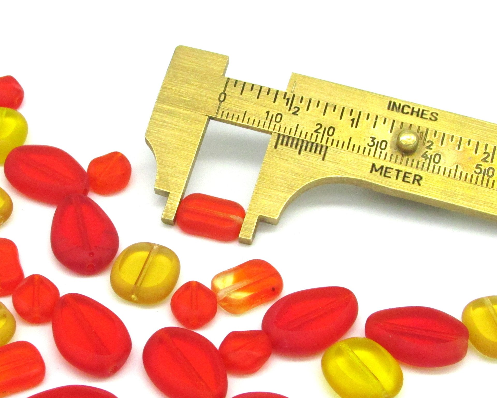 Flat Czech Glass Window Beads, Orange and Yellow Mix