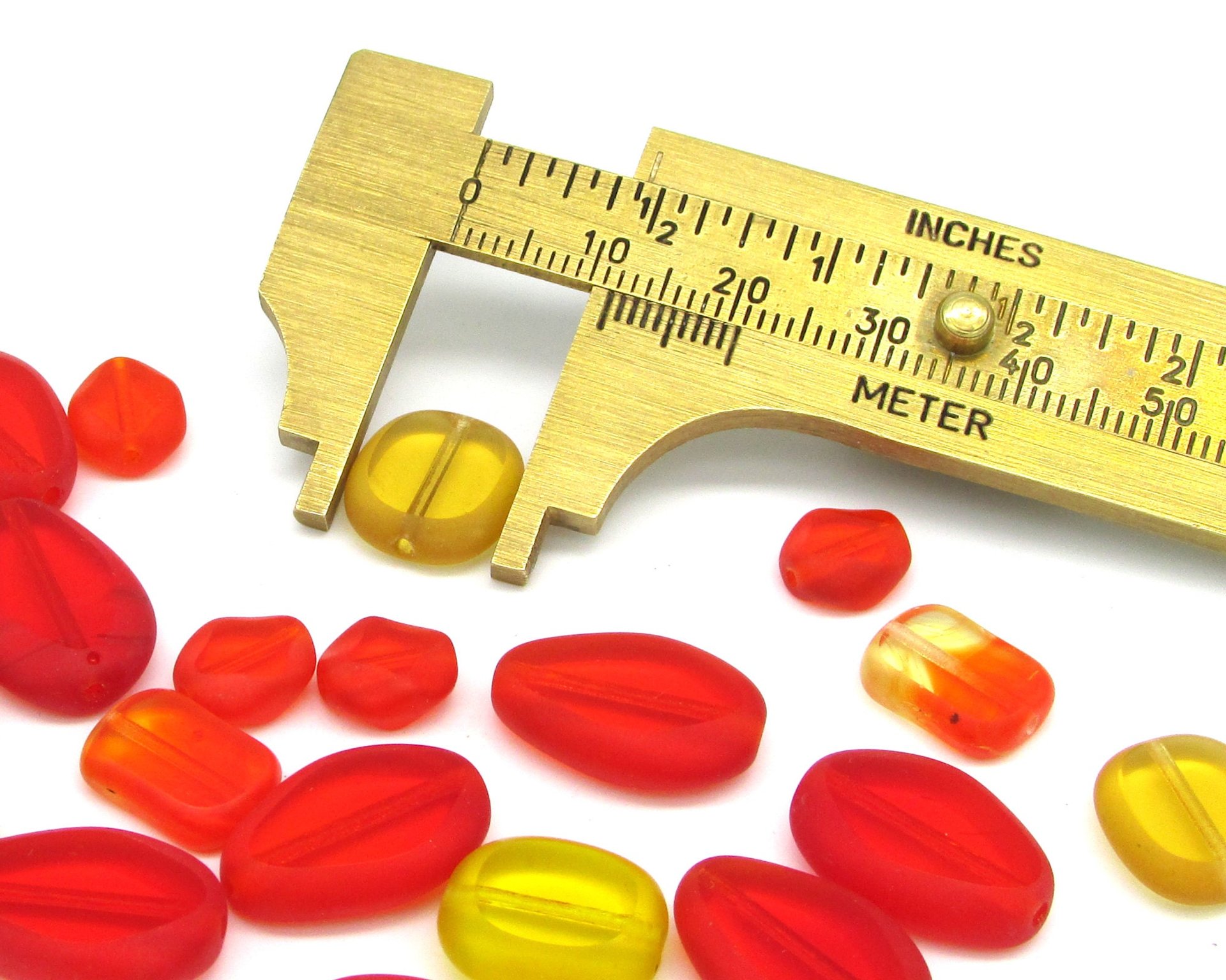 Flat Czech Glass Window Beads, Orange and Yellow Mix