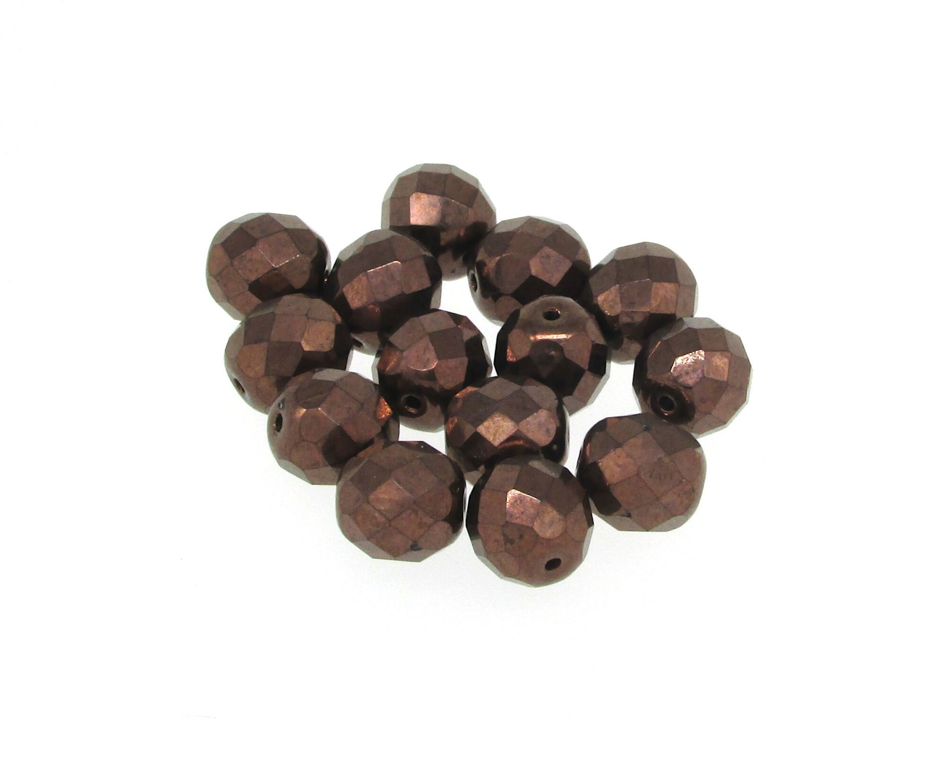 10mm Round Faceted Czech Glass Beads, Dark Bronze