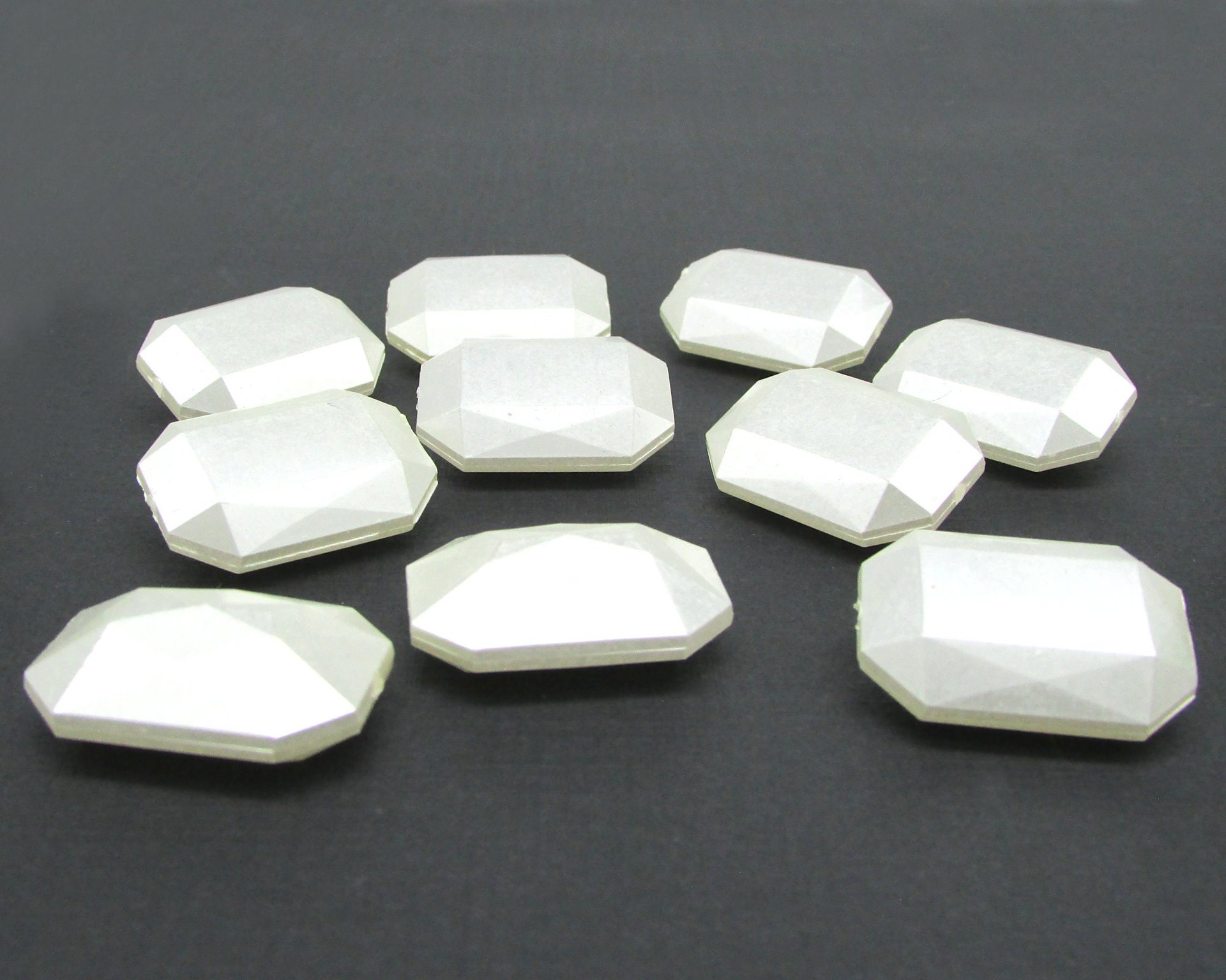 White Pearlized Octagon Beads, Vintage 25x18mm Plastic Baguettes