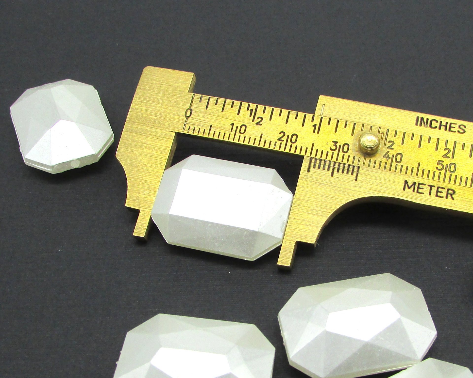 White Pearlized Octagon Beads, Vintage 25x18mm Plastic Baguettes