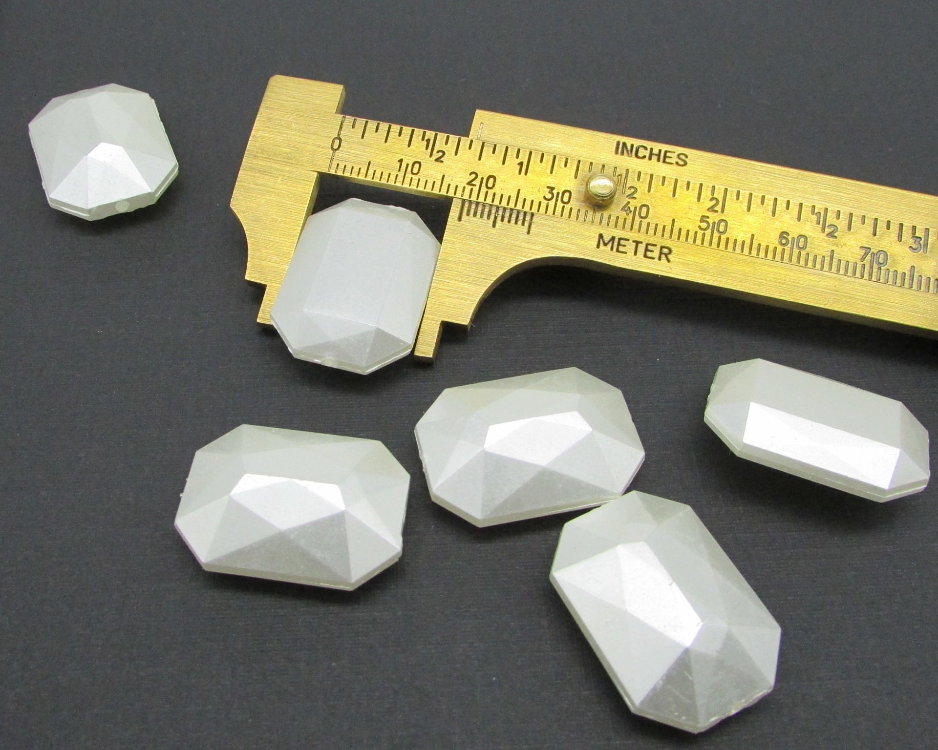 White Pearlized Octagon Beads, Vintage 25x18mm Plastic Baguettes