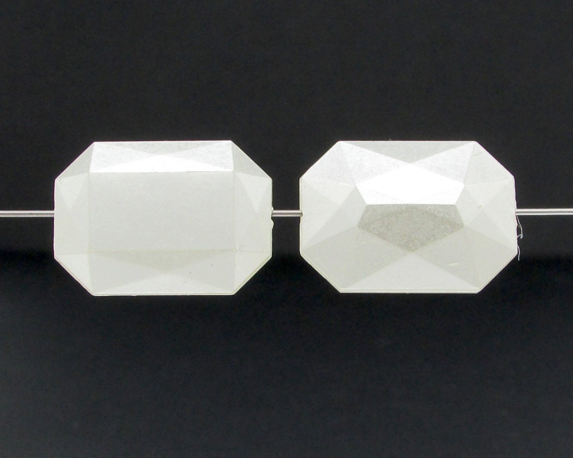 White Pearlized Octagon Beads, Vintage 25x18mm Plastic Baguettes