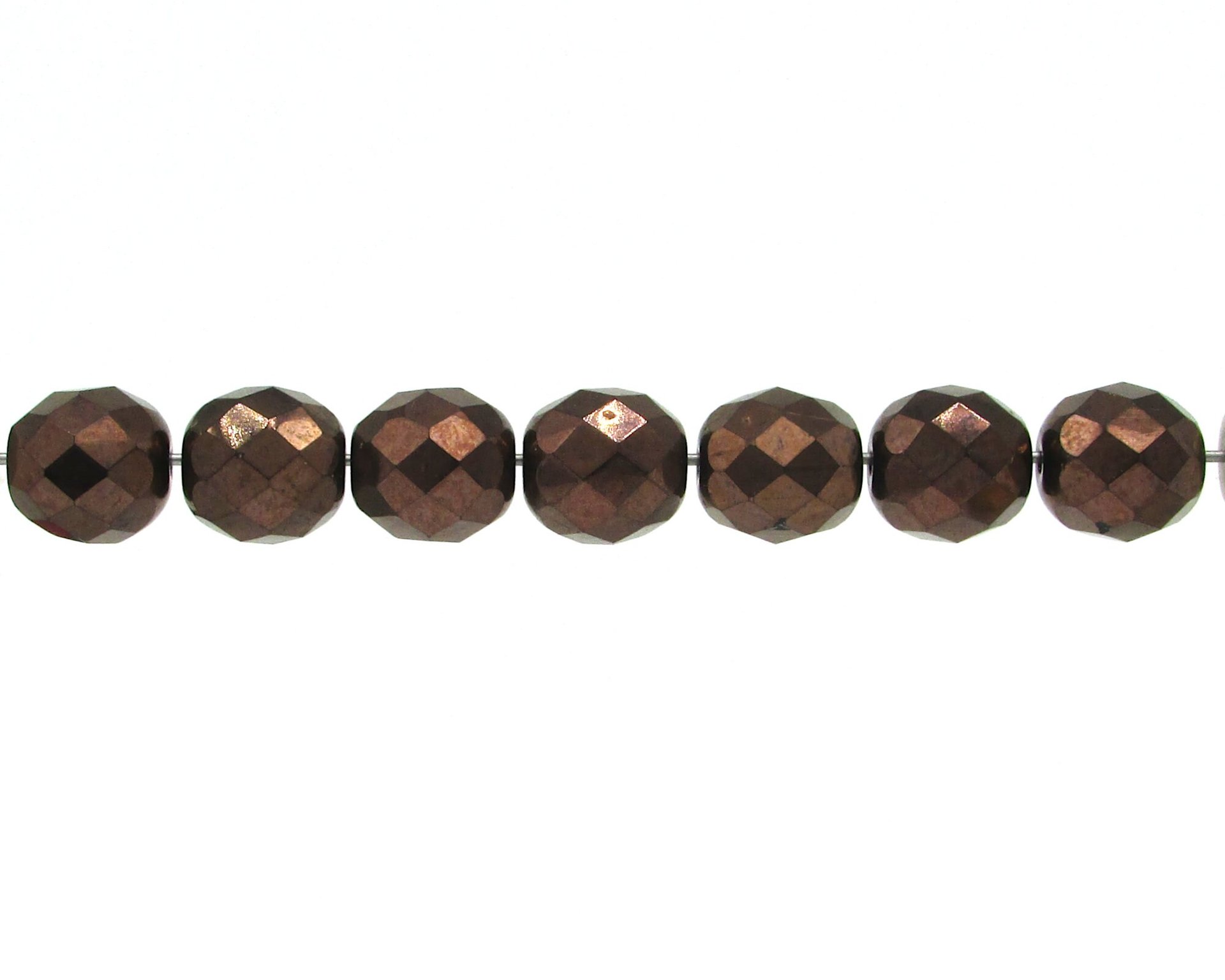 10mm Round Faceted Czech Glass Beads, Dark Bronze