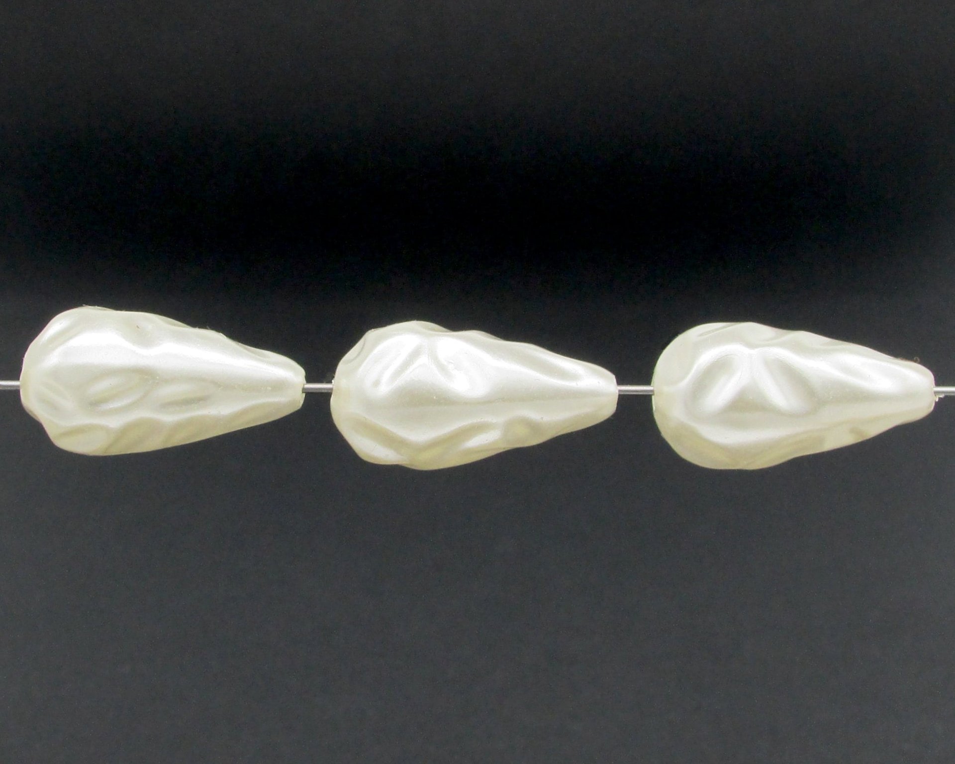 Vintage Teardrop Beads, Large Textured Plastic Pearls