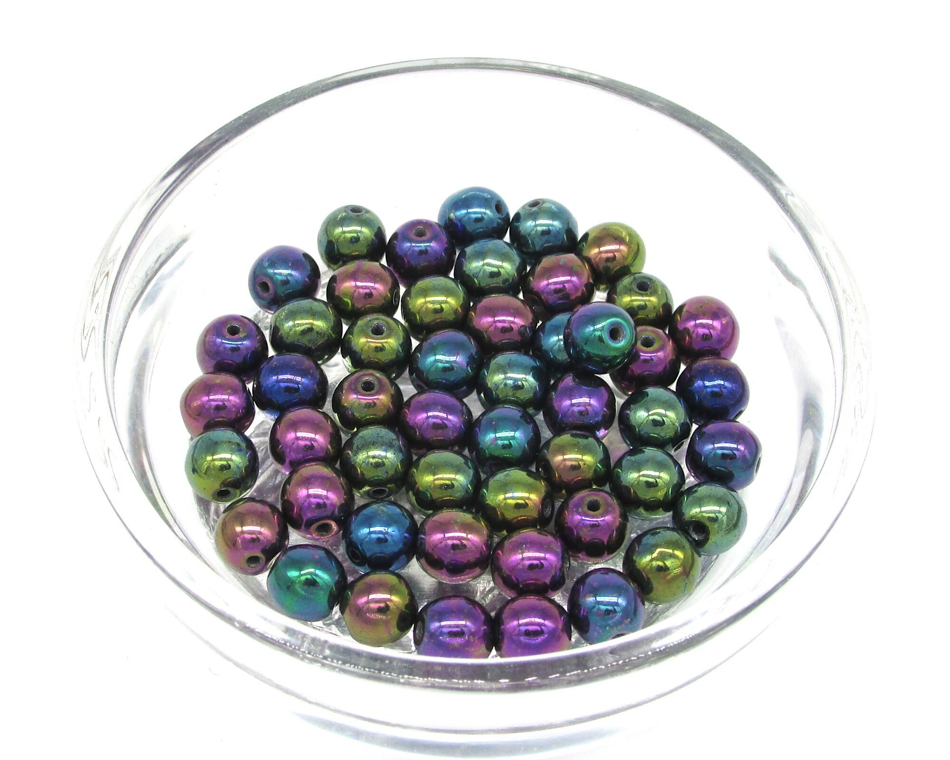 6mm Round Beads, Metallic Purple Iris Druk Czech Pressed Glass Druk Spacers (50)