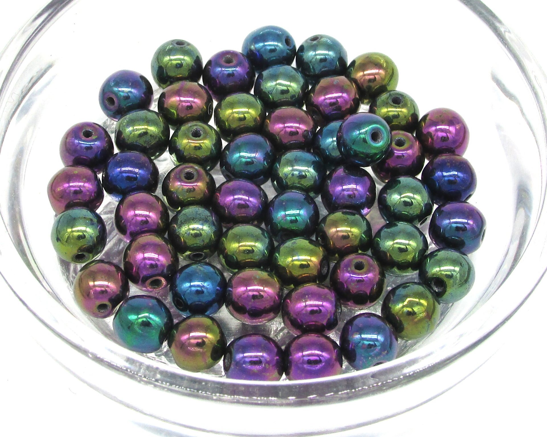 6mm Round Beads, Metallic Purple Iris Druk Czech Pressed Glass Druk Spacers (50)