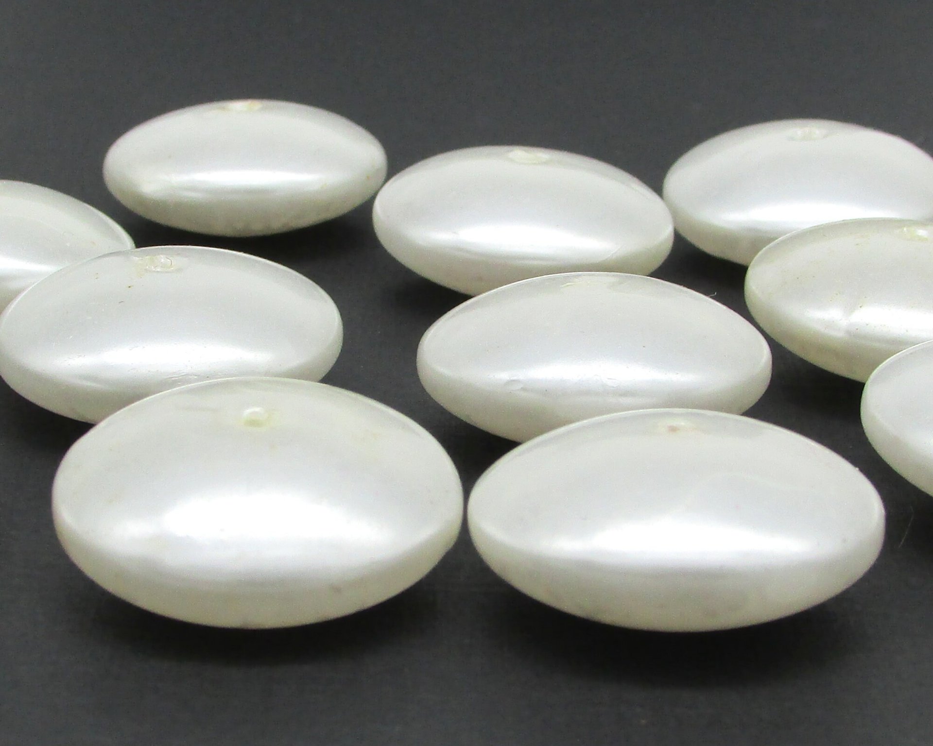 12x26.5mm Rondelle Saucer Beads, Vintage White Plastic Pearls