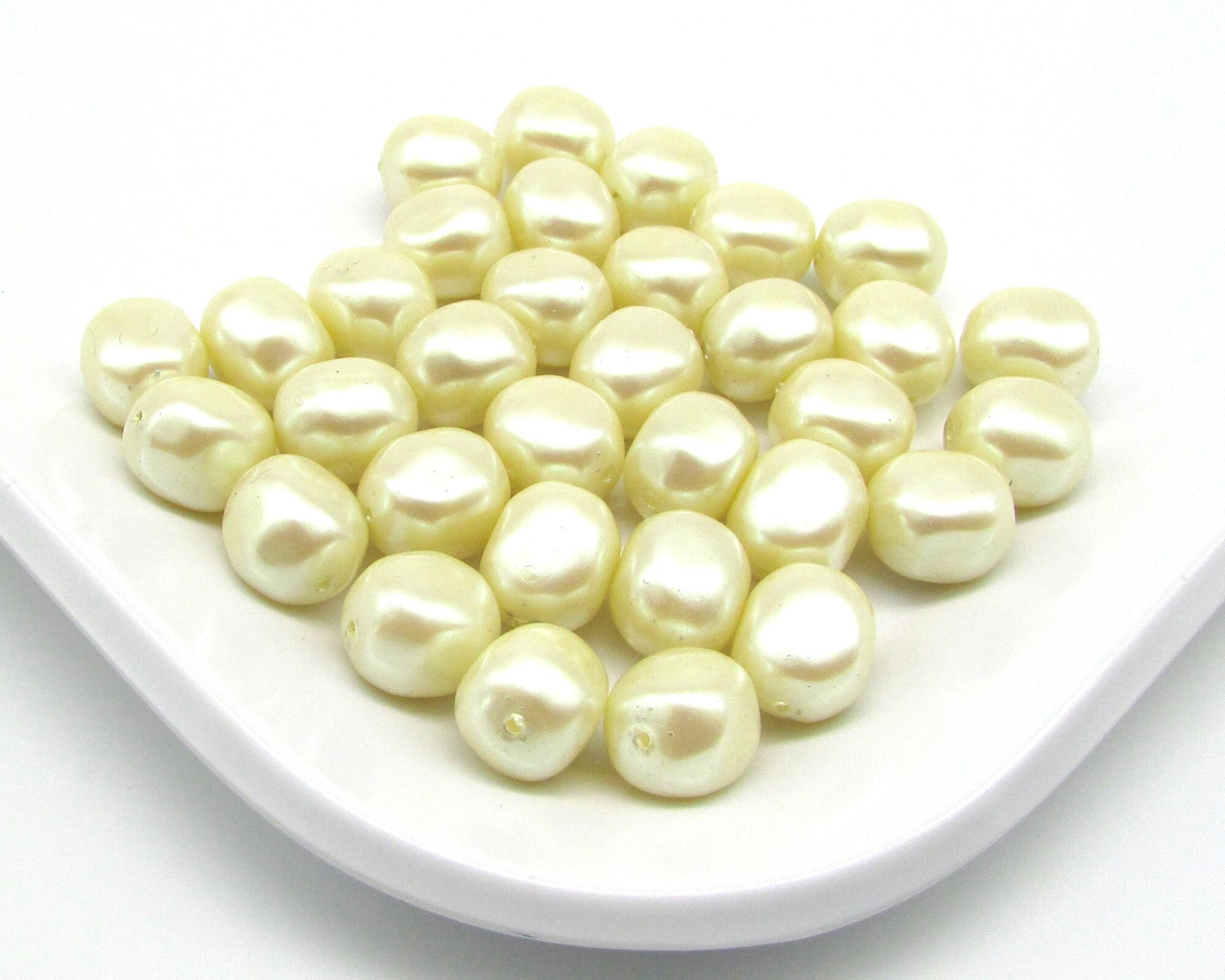 Cream 12mm Nugget Beads,  Vintage Cultura Faux Pearls