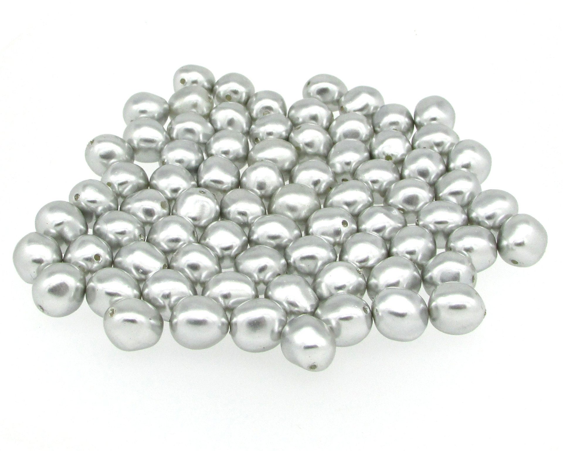 Silver 10mm Plastic Pearl Nugget Beads