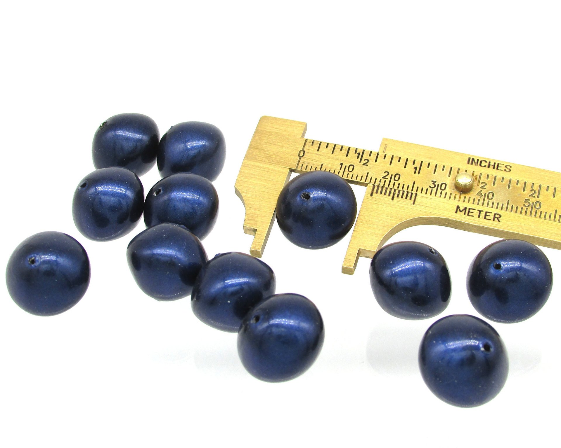 15mm Chubby Rondelles, Vintage Midnight Blue Plastic Pearls